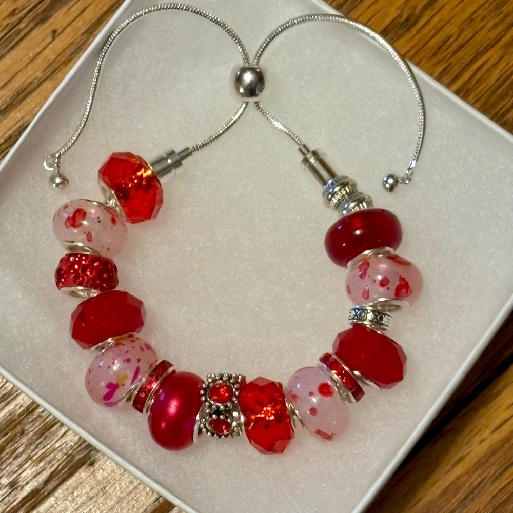Elegant Red and Silver Beaded Bracelet